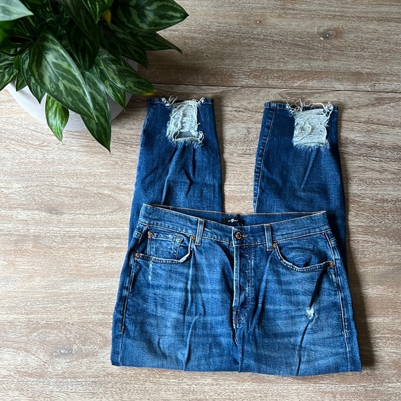 7 for all man kind High Waist Josefina with Frayed Back Hem Stranger Distress - Picture 1 of 11